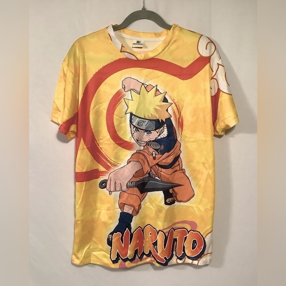 BAY Club Allover Front and Back Naruto Print T-Shirt NWOT